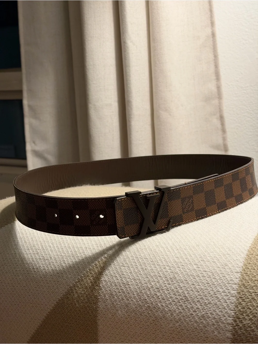Louis Vuitton Brown Damier Canvas Men's Belt with Dark LV Buckle